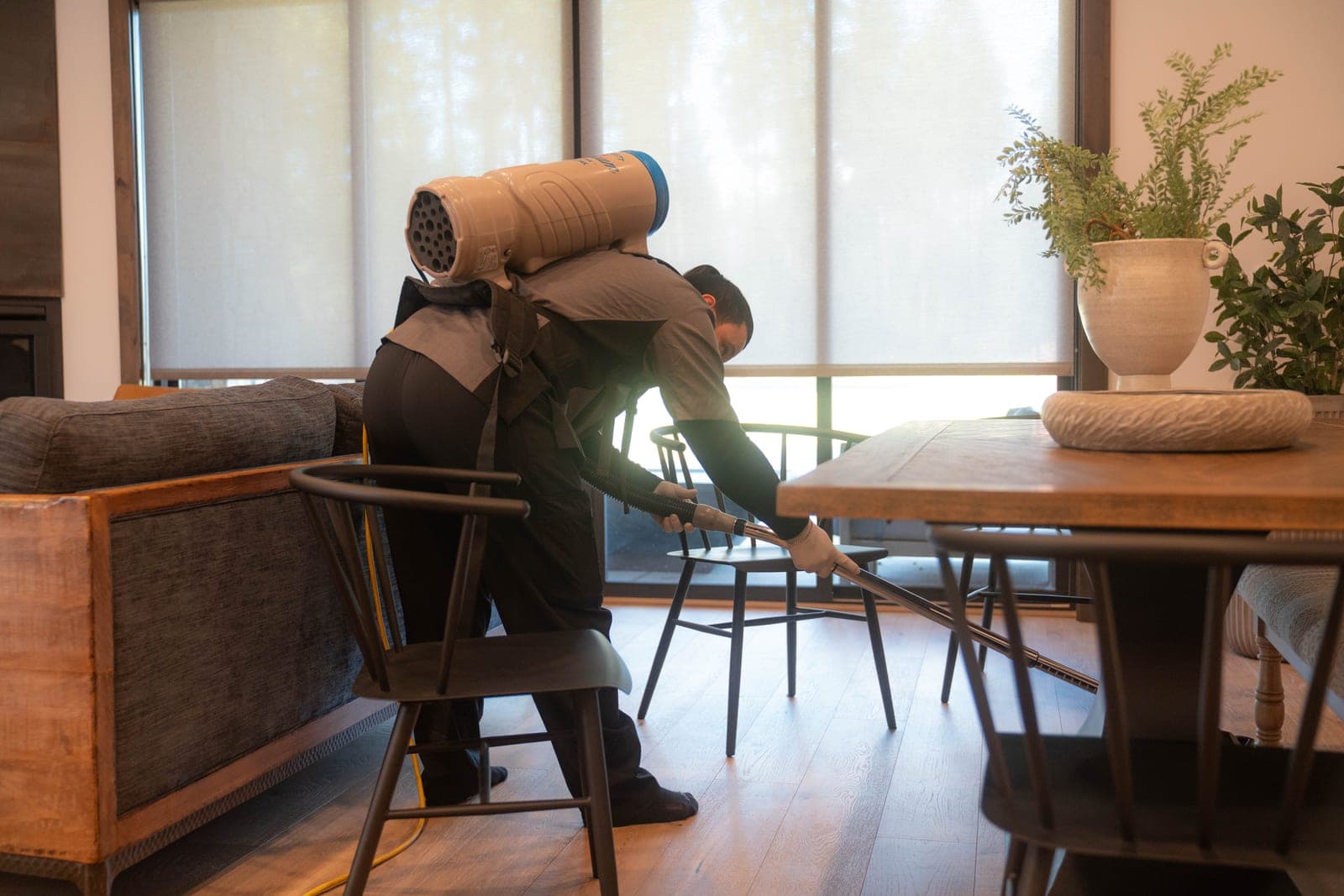 Professional commercial cleaning team at work